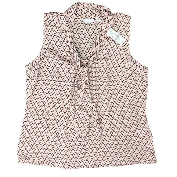 New York and Co Pink Black Diamond Chevron Tie Front Blouse size M NEW Tags - Picture 8 of 9